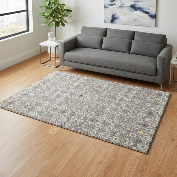 HomeRoots 5' X 8' Southwestern Washable Area Rug in Taupe Ivory & Gold - Durable, UV-Protected, Easy-Care Charm 674744