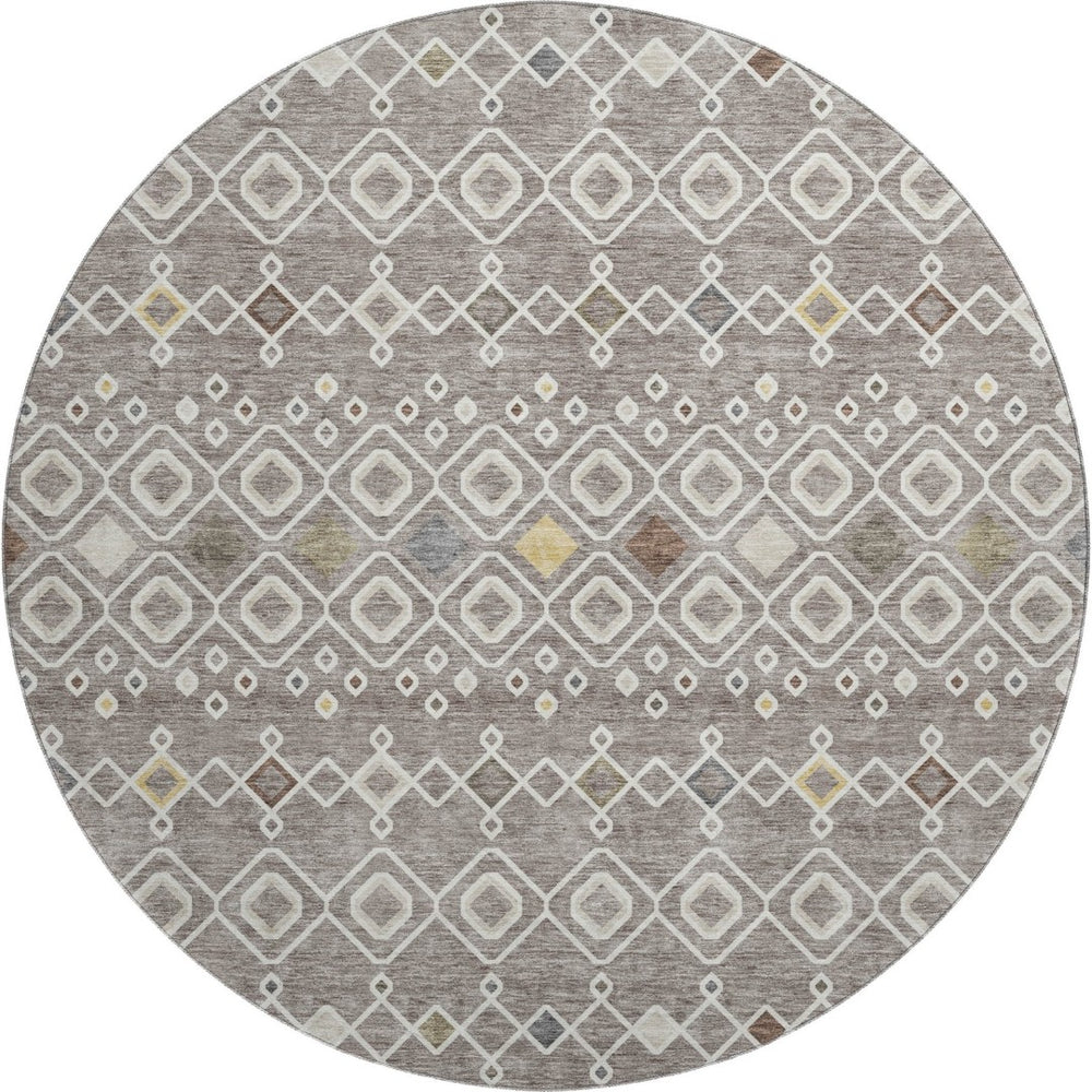 HomeRoots 8' Southwestern Washable Round Rug in Taupe, Ivory & Gold - UV Protected, Stain Resistant & Durable 674745