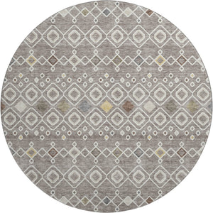 HomeRoots 8' Southwestern Washable Round Rug in Taupe, Ivory & Gold - UV Protected, Stain Resistant & Durable 674745