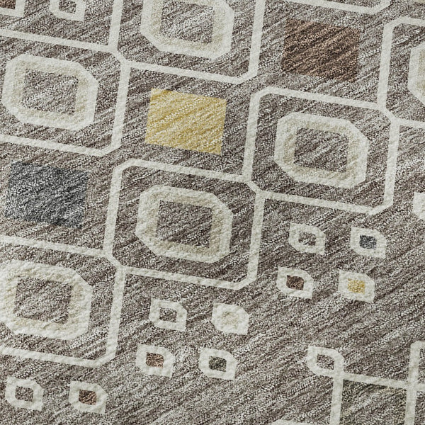 HomeRoots 8' Southwestern Washable Round Rug in Taupe, Ivory & Gold - UV Protected, Stain Resistant & Durable 674745