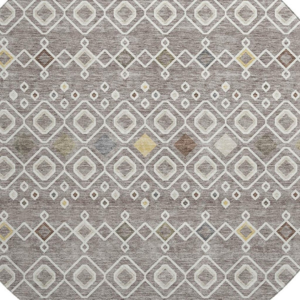 HomeRoots 8' Southwestern Washable Round Rug in Taupe, Ivory & Gold - UV Protected, Stain Resistant & Durable 674745