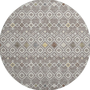 HomeRoots 8' Southwestern Washable Round Rug in Taupe, Ivory & Gold - UV Protected, Stain Resistant & Durable 674745