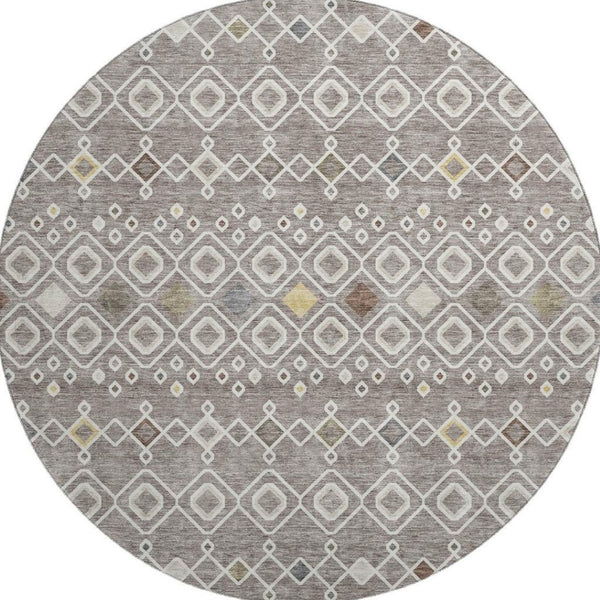 HomeRoots 8' Southwestern Washable Round Rug in Taupe, Ivory & Gold - UV Protected, Stain Resistant & Durable 674745