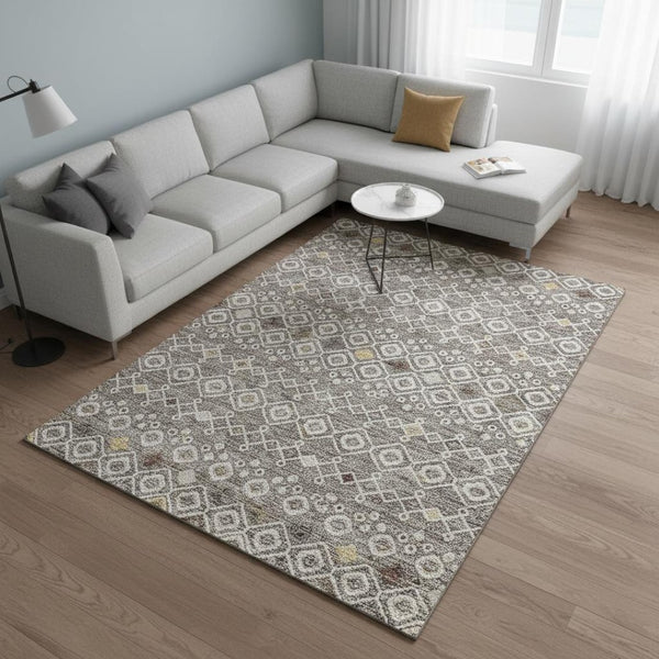 HomeRoots 8' X 10' Southwestern-Inspired Taupe Ivory Gold Washable Area Rug with UV Protection & Style 674746