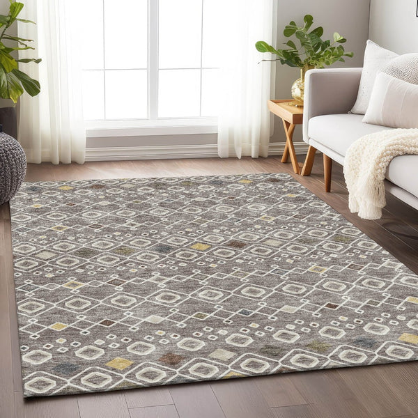 HomeRoots 9' X 12' Southwestern Washable Area Rug in Taupe Ivory Gold - UV Protected, Stain-Resistant Design 674747