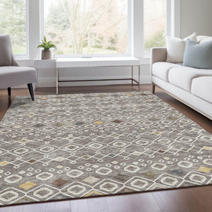 HomeRoots 9' X 12' Southwestern Washable Area Rug in Taupe Ivory Gold - UV Protected, Stain-Resistant Design 674747