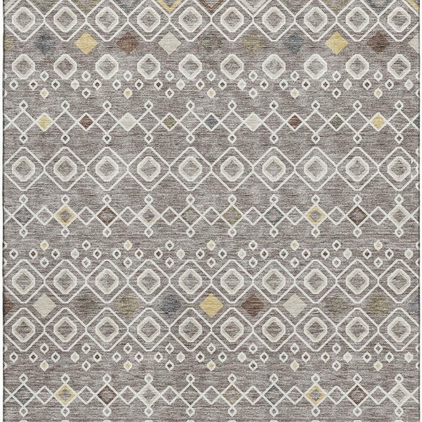 HomeRoots 10' X 14' Southwestern Washable Area Rug in Taupe, Ivory & Gold – Durable, UV-Protected Design! 674748