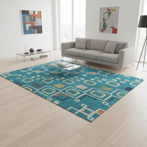 HomeRoots 5' Teal, Gold & Green Southwestern Area Rug – Washable, UV-Protected, Durable, Perfect for Homes 674750