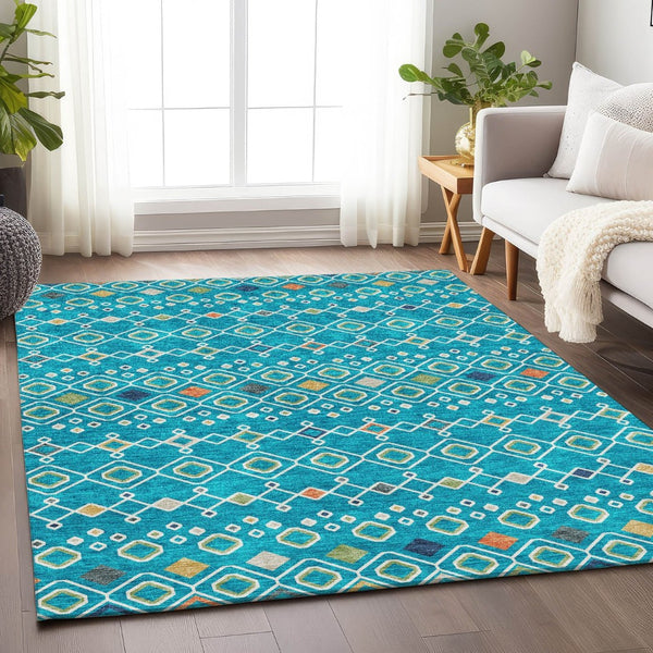 HomeRoots 5' Teal, Gold & Green Southwestern Area Rug – Washable, UV-Protected, Durable, Perfect for Homes 674750