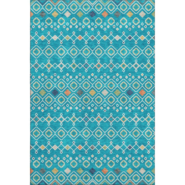 HomeRoots 5' Teal, Gold & Green Southwestern Area Rug – Washable, UV-Protected, Durable, Perfect for Homes 674750