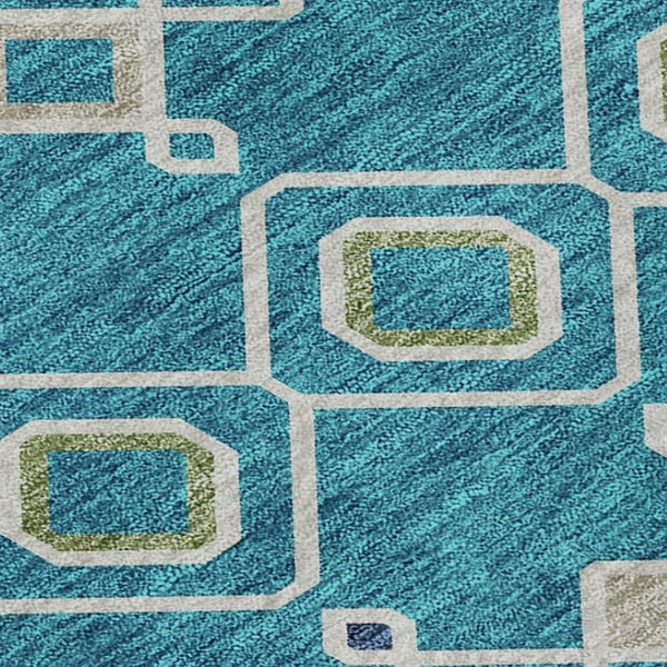 HomeRoots 5' Teal, Gold & Green Southwestern Area Rug – Washable, UV-Protected, Durable, Perfect for Homes 674750