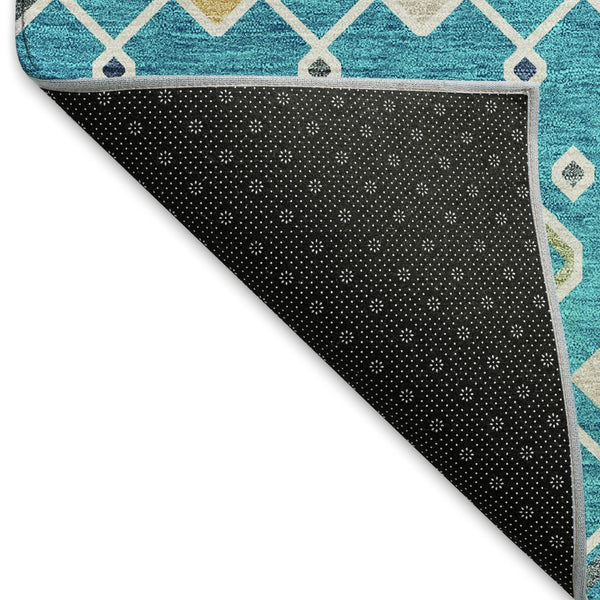 HomeRoots 8' Southwestern-Inspired Teal, Gold & Green Washable Round Rug with UV Protection for Homes 674751