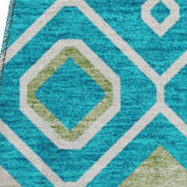 HomeRoots 8' Southwestern-Inspired Teal, Gold & Green Washable Round Rug with UV Protection for Homes 674751