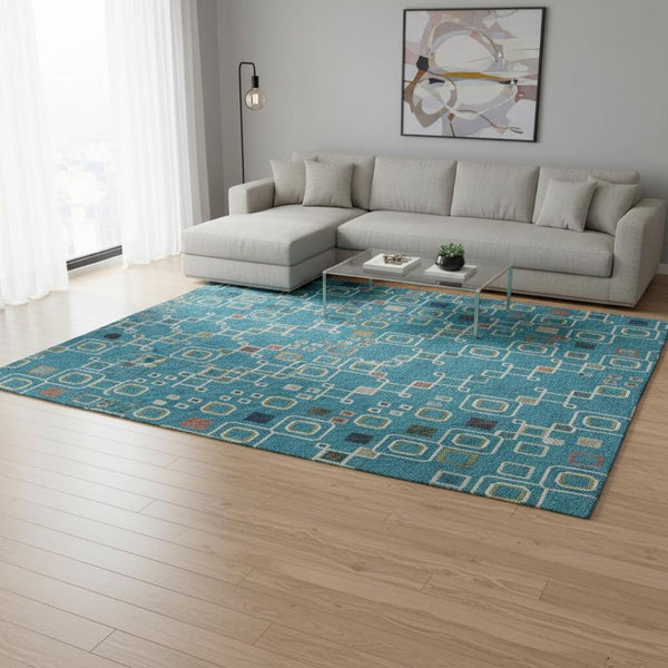 HomeRoots 8' X 10' Southwestern Area Rug in Teal, Gold & Green - Washable, UV Protected & Stain Resistant! 674752