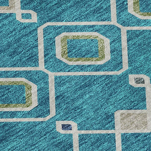 HomeRoots 8' X 10' Southwestern Area Rug in Teal, Gold & Green - Washable, UV Protected & Stain Resistant! 674752