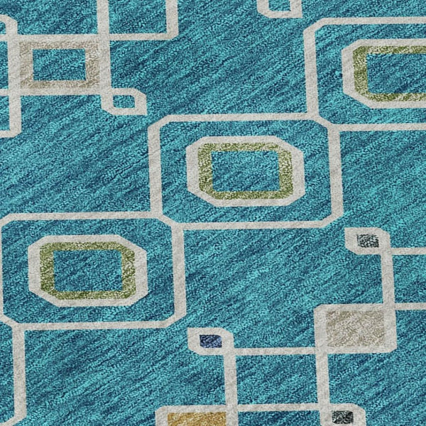 HomeRoots 8' X 10' Southwestern Area Rug in Teal, Gold & Green - Washable, UV Protected & Stain Resistant! 674752