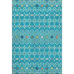 HomeRoots 9' X 12' Southwestern Area Rug in Teal Gold & Green – Washable, UV-Protected, Durable & Stylish! 674753