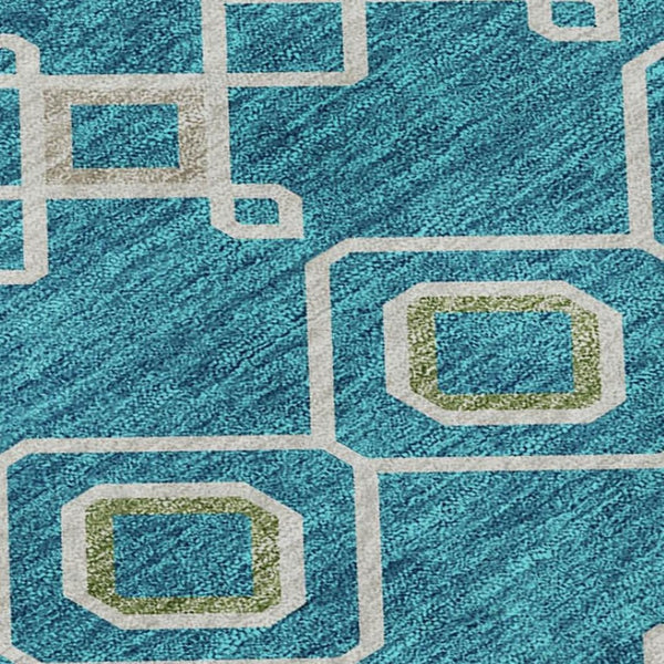 HomeRoots 9' X 12' Southwestern Area Rug in Teal Gold & Green – Washable, UV-Protected, Durable & Stylish! 674753