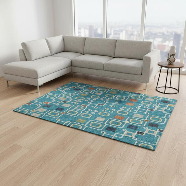 HomeRoots 10' X 14' Teal Gold Green Southwestern Area Rug - Washable, UV-Protected for Pets & Kids, Durable Style 674754