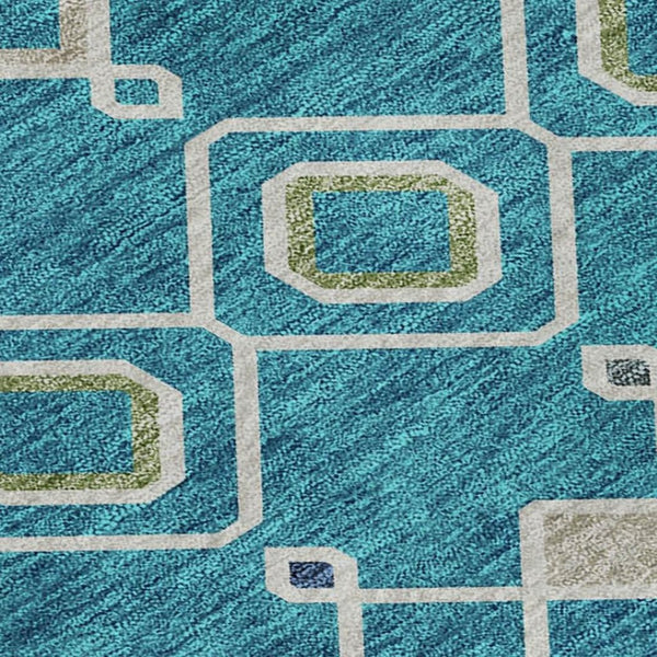 HomeRoots 10' X 14' Teal Gold Green Southwestern Area Rug - Washable, UV-Protected for Pets & Kids, Durable Style 674754