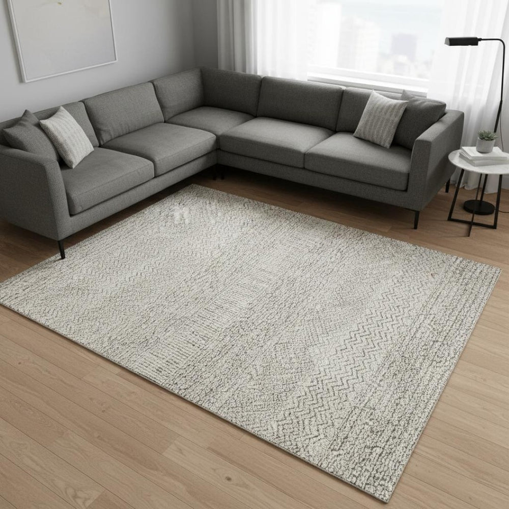 HomeRoots 8' X 10' Beige And Ivory Striped Area Rug – Washable, UV Protected, Stain Resistant for Busy Homes 674758
