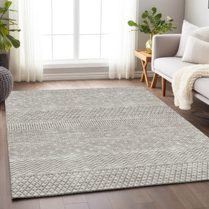 HomeRoots 8' X 10' Beige And Ivory Striped Area Rug – Washable, UV Protected, Stain Resistant for Busy Homes 674758