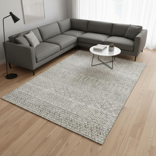 HomeRoots 9' X 12' Striped Beige and Ivory Washable Area Rug – UV Protected, Stain Resistant, Timeless Style 674759