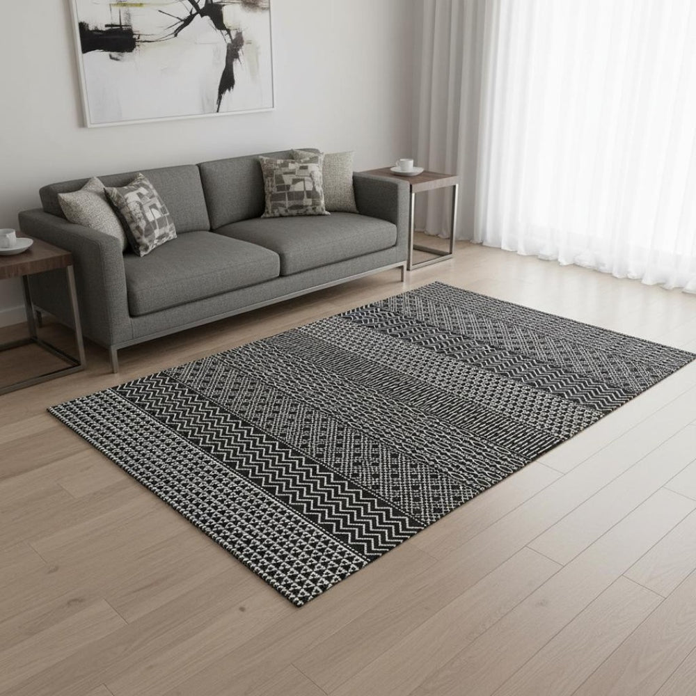 HomeRoots 5' X 8' Black and Ivory Striped Washable Area Rug with UV Protection for High-Traffic Spaces 674762