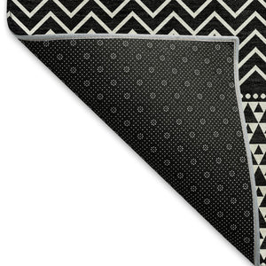 HomeRoots 8' X 10' Black and Ivory Striped Area Rug – Washable, UV Protected, Durable for High-Traffic Spaces! 674764