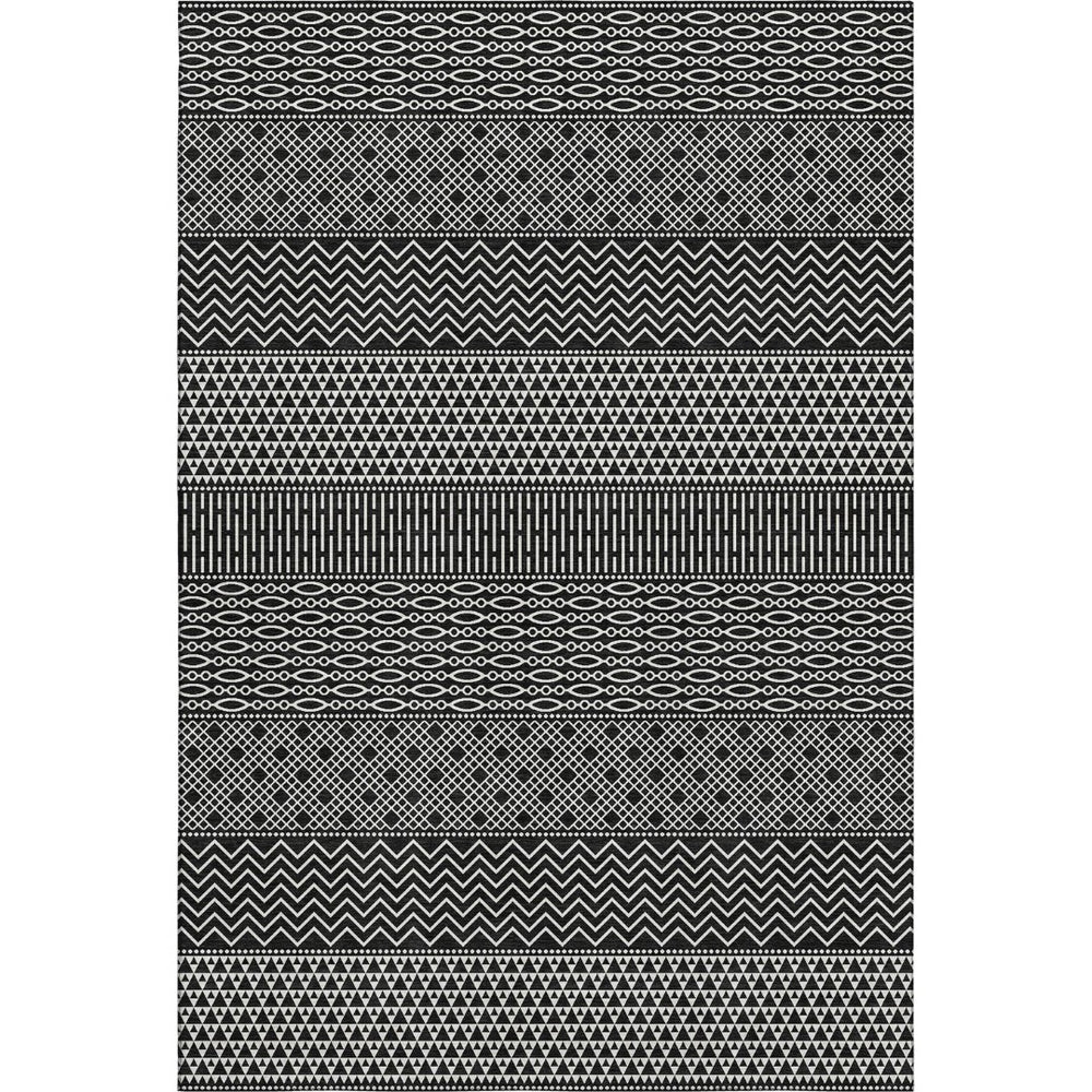 HomeRoots 9' X 12' Black And Ivory Striped Area Rug – Durable, Washable, UV-Protected for High-Traffic Spaces 674765