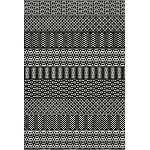 HomeRoots 9' X 12' Black And Ivory Striped Area Rug – Durable, Washable, UV-Protected for High-Traffic Spaces 674765