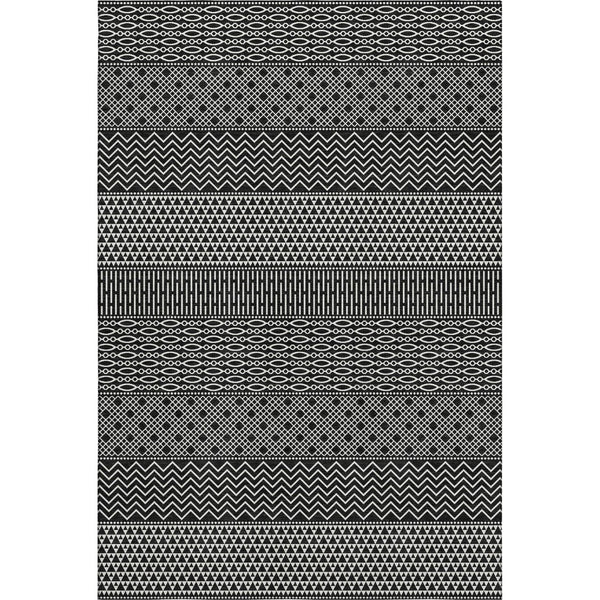 HomeRoots 9' X 12' Black And Ivory Striped Area Rug – Durable, Washable, UV-Protected for High-Traffic Spaces 674765