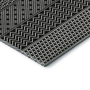 HomeRoots 9' X 12' Black And Ivory Striped Area Rug – Durable, Washable, UV-Protected for High-Traffic Spaces 674765