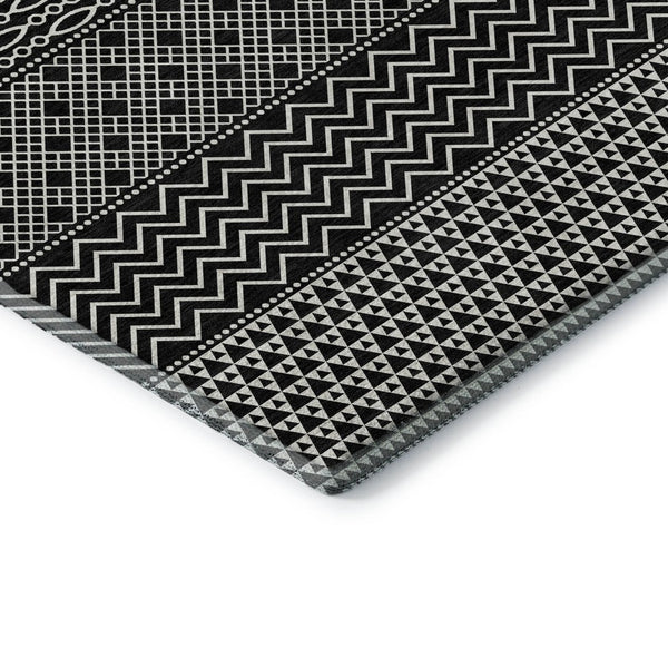 HomeRoots 9' X 12' Black And Ivory Striped Area Rug – Durable, Washable, UV-Protected for High-Traffic Spaces 674765