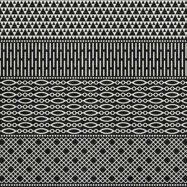 HomeRoots 9' X 12' Black And Ivory Striped Area Rug – Durable, Washable, UV-Protected for High-Traffic Spaces 674765