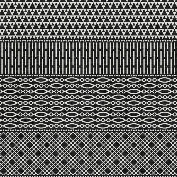 HomeRoots 10' Black and Ivory Striped Washable Area Rug - UV Protected, Durable, Easy Care for High-Traffic Spaces 674766
