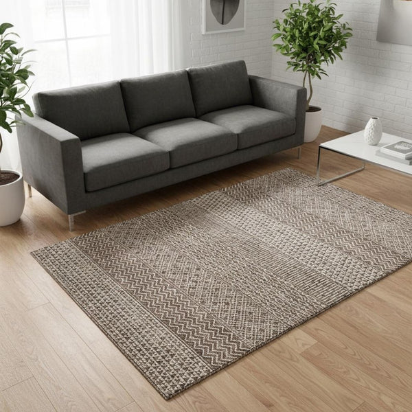HomeRoots 5' X 8' Striped Area Rug in Brown & Beige - Durable, Washable, UV-Protected for High-Traffic Spaces 674768