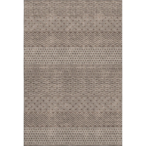 HomeRoots 5' X 8' Striped Area Rug in Brown & Beige - Durable, Washable, UV-Protected for High-Traffic Spaces 674768