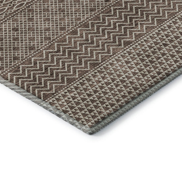 HomeRoots 5' X 8' Striped Area Rug in Brown & Beige - Durable, Washable, UV-Protected for High-Traffic Spaces 674768