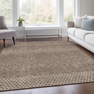 HomeRoots 5' X 8' Striped Area Rug in Brown & Beige - Durable, Washable, UV-Protected for High-Traffic Spaces 674768