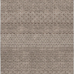 HomeRoots 5' X 8' Striped Area Rug in Brown & Beige - Durable, Washable, UV-Protected for High-Traffic Spaces 674768