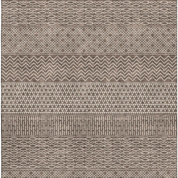 HomeRoots 5' X 8' Striped Area Rug in Brown & Beige - Durable, Washable, UV-Protected for High-Traffic Spaces 674768