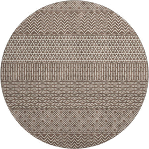 HomeRoots 8' Brown and Beige Striped Washable Round Rug - Durable, UV-Protected, Perfect for Family Spaces! 674769
