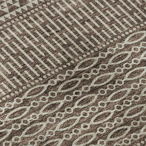 HomeRoots 8' Brown and Beige Striped Washable Round Rug - Durable, UV-Protected, Perfect for Family Spaces! 674769
