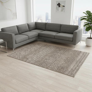 HomeRoots 8' X 10' Brown & Beige Striped Washable Area Rug - Durable, Stain Resistant, UV Protected Comfort! 674770