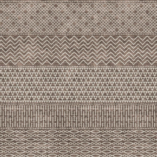 HomeRoots 8' X 10' Brown & Beige Striped Washable Area Rug - Durable, Stain Resistant, UV Protected Comfort! 674770