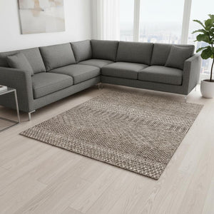 HomeRoots 9' X 12' Brown and Beige Striped Area Rug – Durable, Washable, UV-Protected for Family Spaces 674771