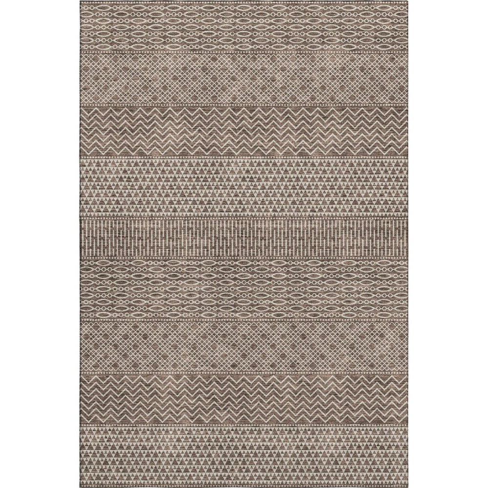 HomeRoots 9' X 12' Brown and Beige Striped Area Rug – Durable, Washable, UV-Protected for Family Spaces 674771