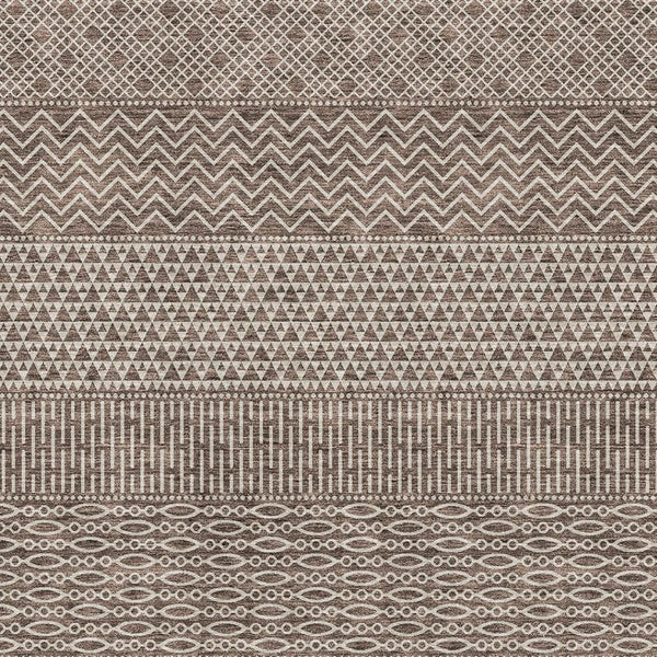 HomeRoots 9' X 12' Brown and Beige Striped Area Rug – Durable, Washable, UV-Protected for Family Spaces 674771