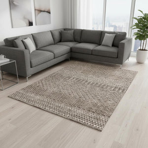 HomeRoots 10' X 14' Brown And Beige Striped Area Rug - Washable, UV Protected, Durable & Stain-Resistant Design 674772